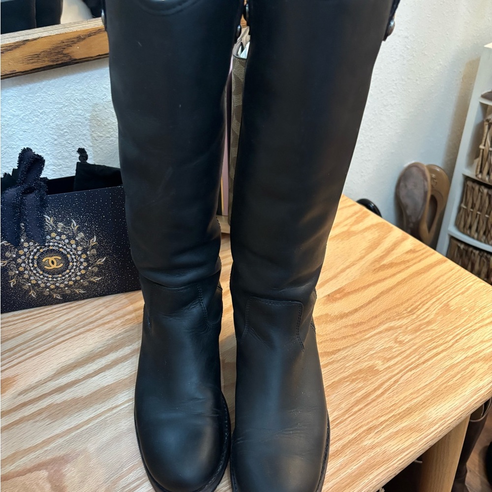 FRYE Black Leather Knee-High Boots